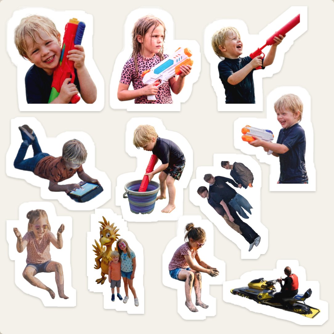 Stickervel met de kinderen uitgeknipt, van een dag in Keulen